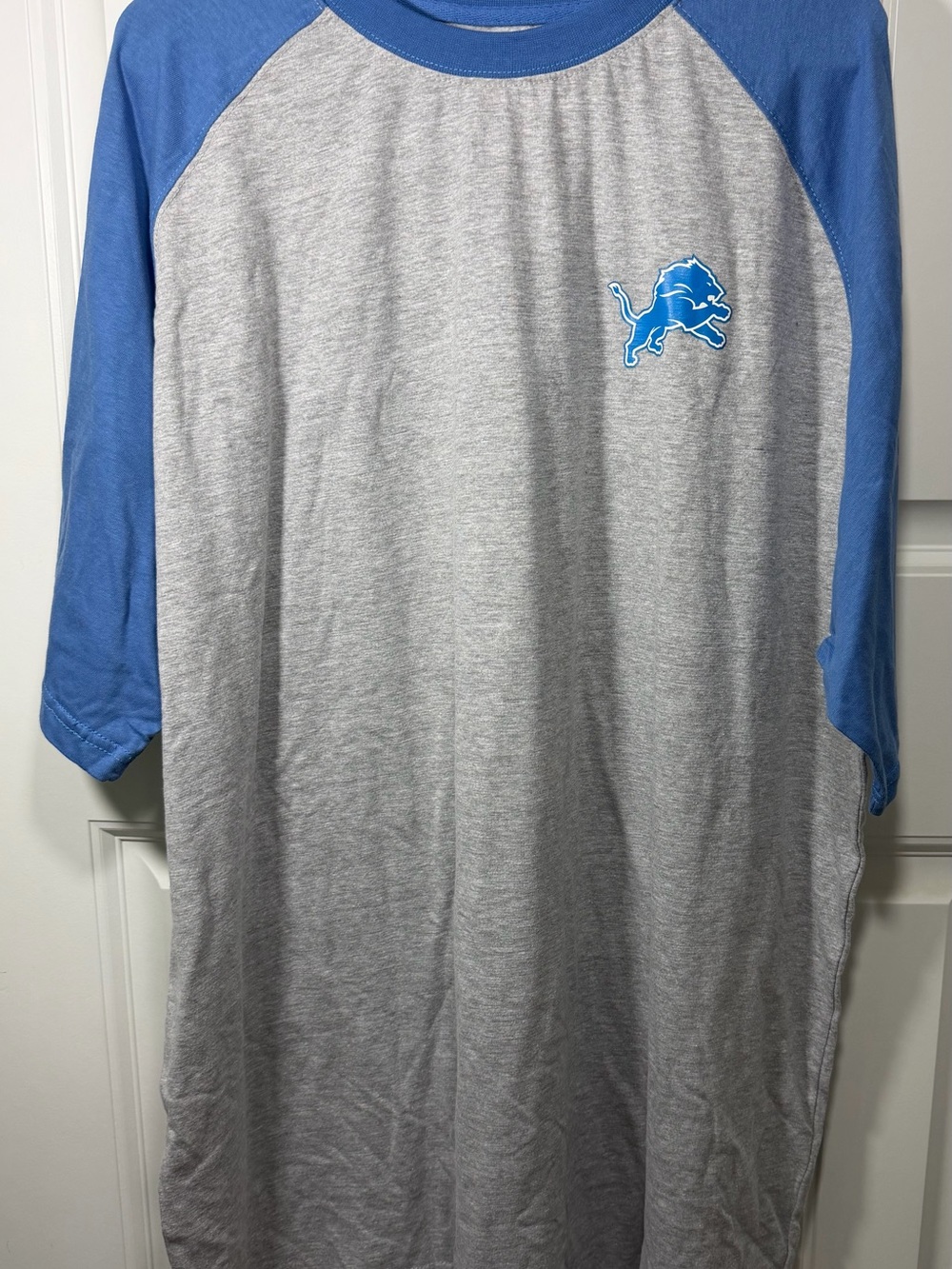 NWT Fanatics Detroit Lions Raglan 3/4 Sleeve T Shirt Men’s 3XL Gray Blue NFL